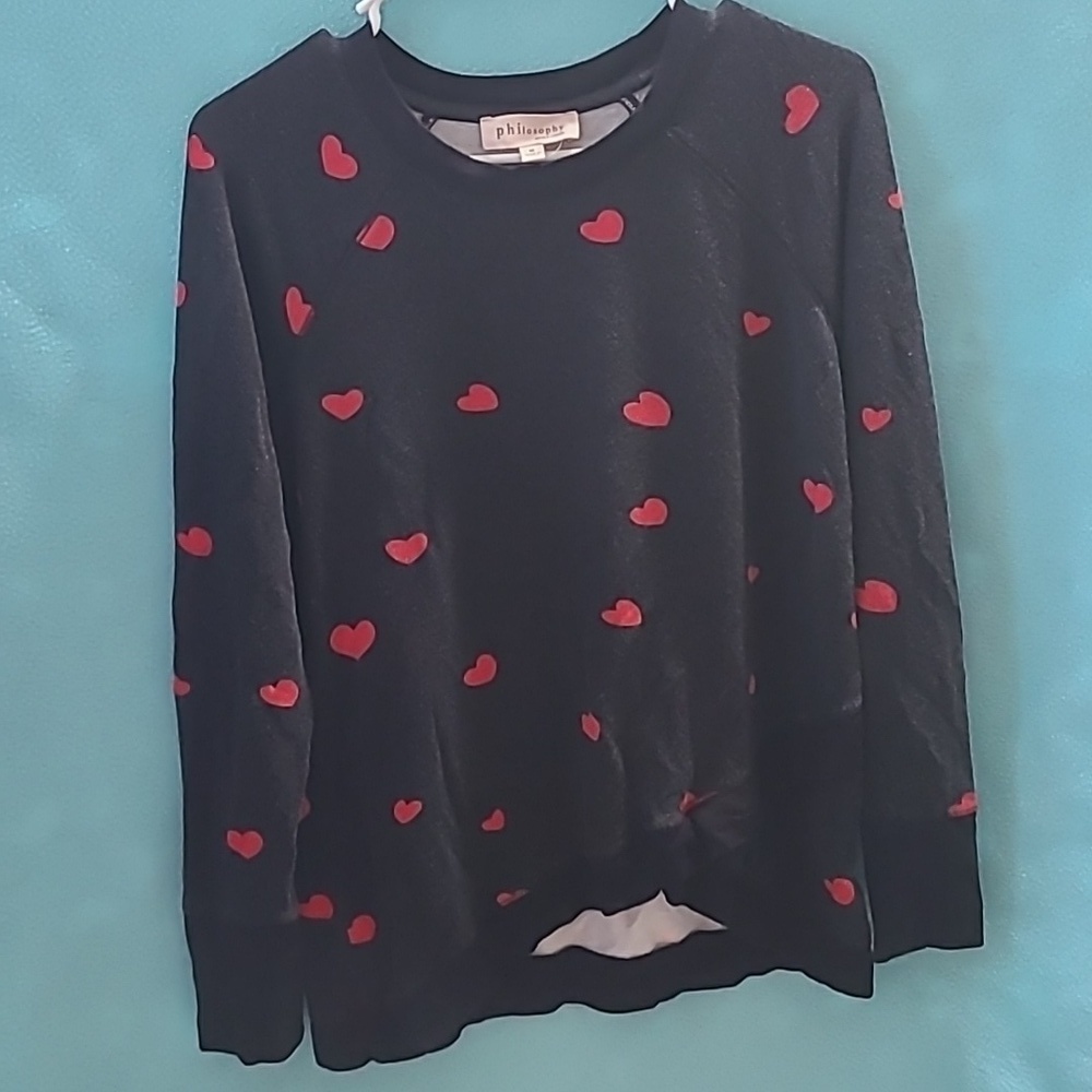 Philosophy Black Red‎ Heart Sweater Size Medium